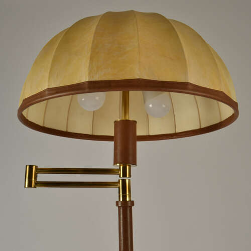 Swingarm 1960's Floor Lamp with Dome Shade in Parchment Leather