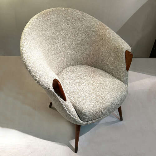 Pair of Danish 1950's Lounge chairs attributed to Nanna Ditzel Bouclé and Wood