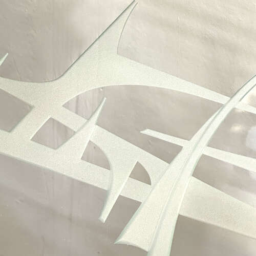 Unique Mid-Century Console Table with Engraved Abstract Expressionist Glass Top
