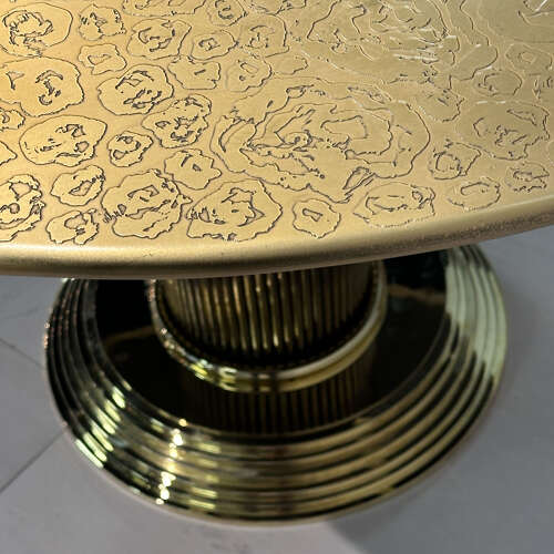 Round Center of Dining Table on Brass with Relief Top, Europe, 1970's
