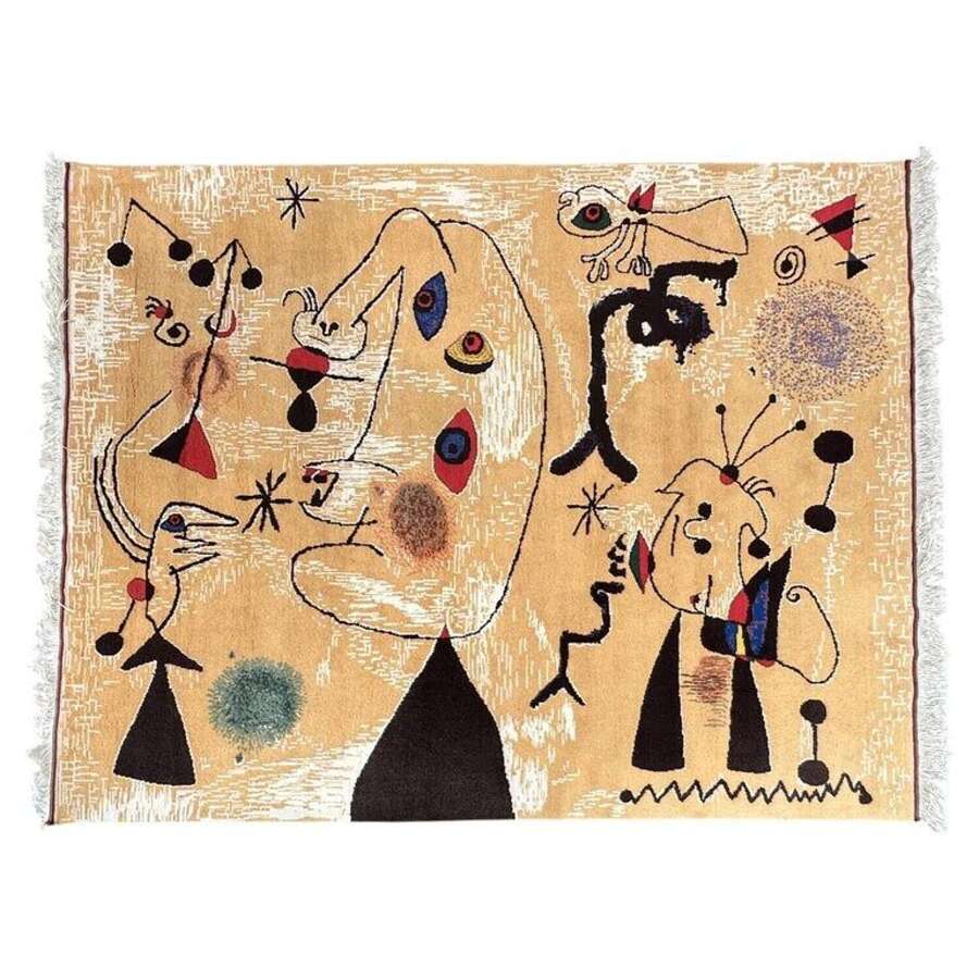 1970s Large Hand-Knotted Wool Rug in Joan Mir&oacute; Style, Abstract Surealist Design