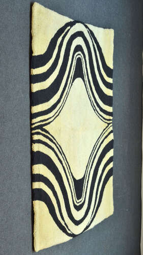 Op Art Rug hand Knotted in Black and White Wool Dutch 1960's