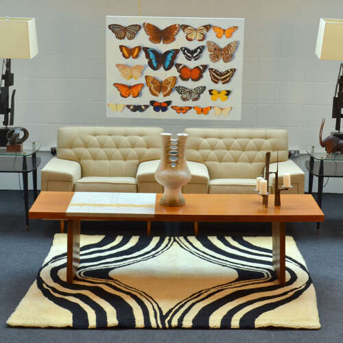 Op Art Rug hand Knotted in Black and White Wool Dutch 1960's