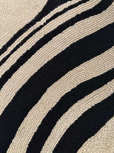 Op Art Rug hand Knotted in Black and White Wool Dutch 1960's