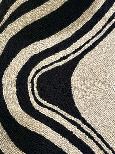 Op Art Rug hand Knotted in Black and White Wool Dutch 1960's
