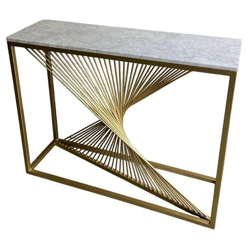 Sculptural Console Table in Gilt Metal and Carrara white Marble Top