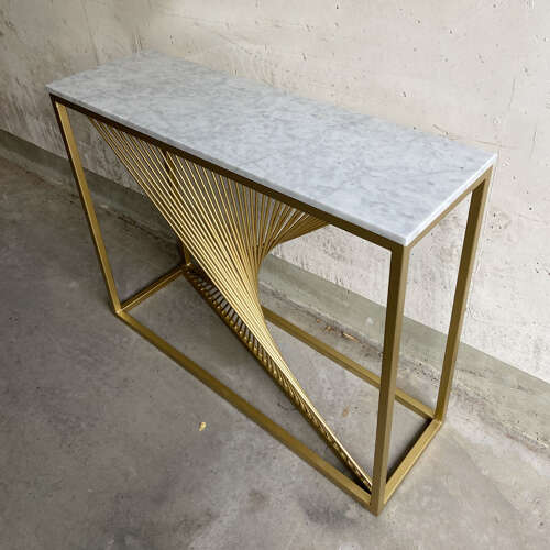 Sculptural Console Table in Gilt Metal and Carrara white Marble Top