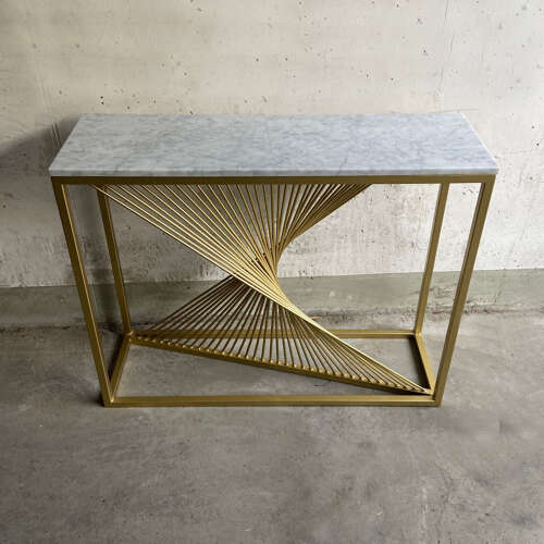 Sculptural Console Table in Gilt Metal and Carrara white Marble Top