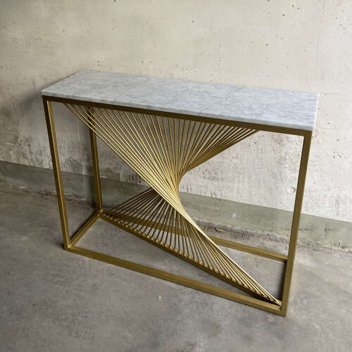 Sculptural Console Table in Gilt Metal and Carrara white Marble Top