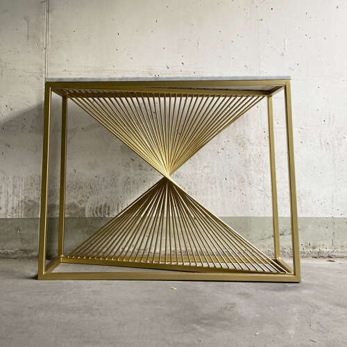 Sculptural Console Table in Gilt Metal and Carrara white Marble Top