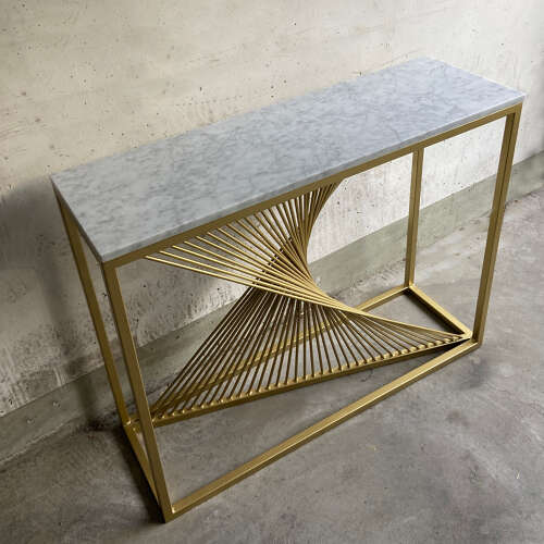 Sculptural Console Table in Gilt Metal and Carrara white Marble Top
