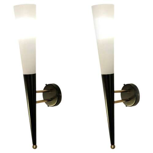Pair of Opaline Glass and Metal Wall Lights the style of Stilnovo Italy 1960's