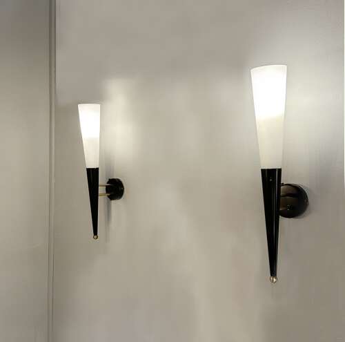Pair of Opaline Glass and Metal Wall Lights the style of Stilnovo Italy 1960's