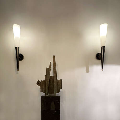 Pair of Opaline Glass and Metal Wall Lights the style of Stilnovo Italy 1960's