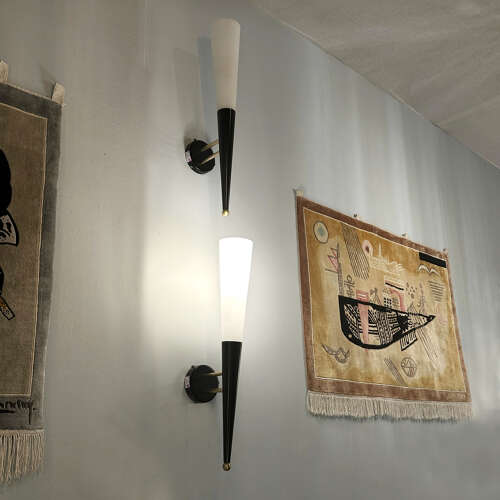 Pair of Opaline Glass and Metal Wall Lights the style of Stilnovo Italy 1960's