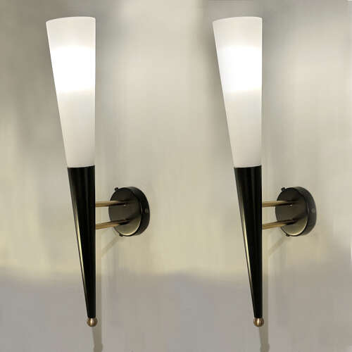 Pair of Opaline Glass and Metal Wall Lights the style of Stilnovo Italy 1960's