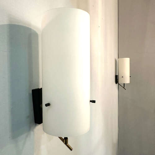 Pair of Stilnovo Opaline Glass and Metal Wall Lights Italy 1960's
