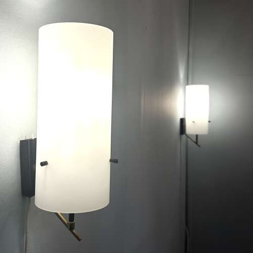 Pair of Stilnovo Opaline Glass and Metal Wall Lights Italy 1960's