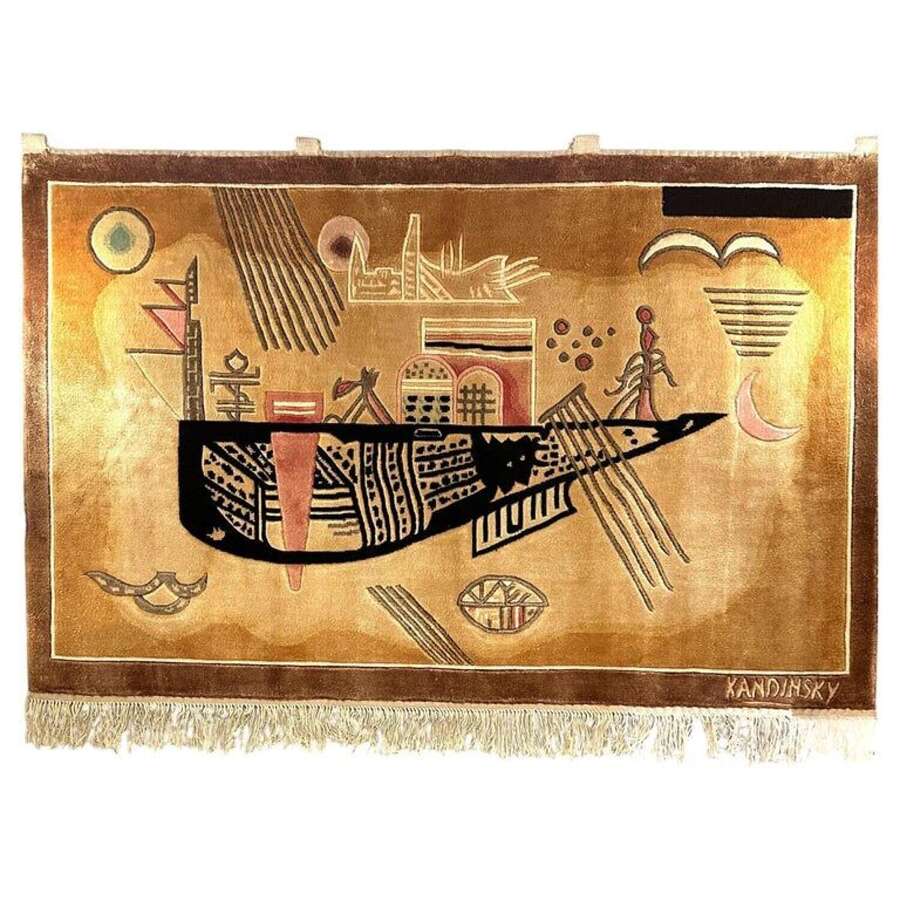 Mid-Century Modern Hand-Knotted Cotton Tapestry After Kandinsky