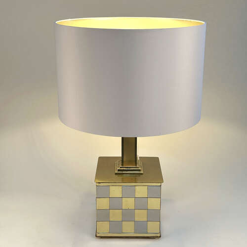 Spadafora Checker Table Lamp base 1in Brass and Chrome 1970's