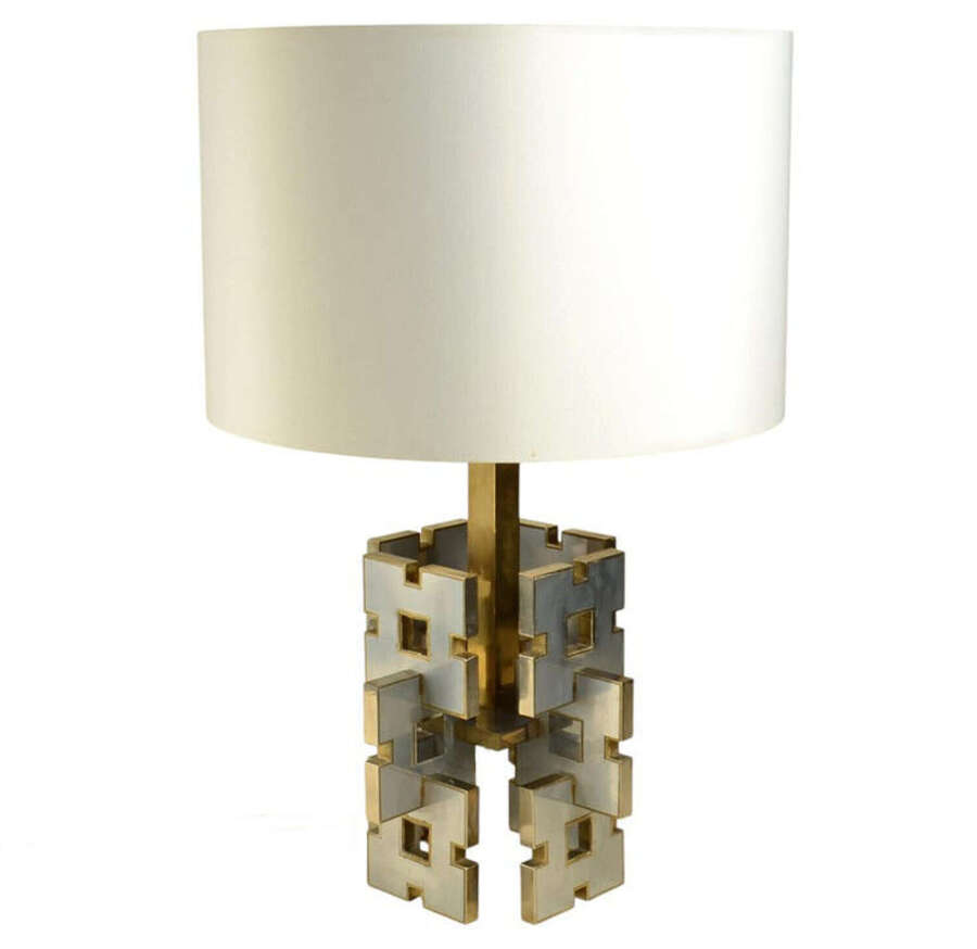 Gaetano Sciolari Geometric Table Lamp Dase 1960's in Brass and Aluminium