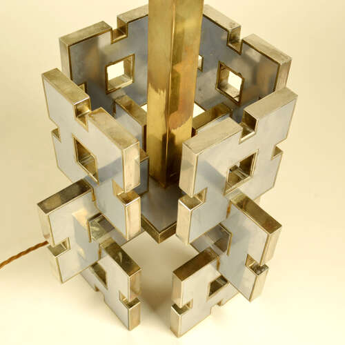 Gaetano Sciolari Geometric Table Lamp Dase 1960's in Brass and Aluminium