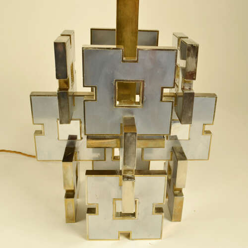 Gaetano Sciolari Geometric Table Lamp Dase 1960's in Brass and Aluminium