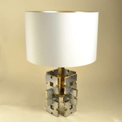 Gaetano Sciolari Geometric Table Lamp Dase 1960's in Brass and Aluminium