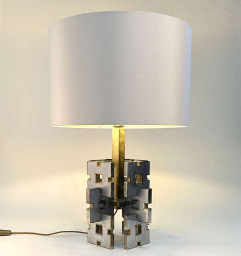 Gaetano Sciolari Geometric Table Lamp Dase 1960's in Brass and Aluminium