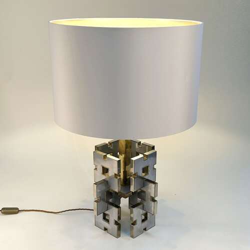 Gaetano Sciolari Geometric Table Lamp Dase 1960's in Brass and Aluminium