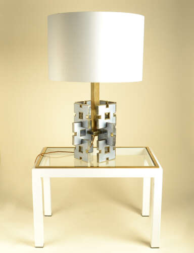 Gaetano Sciolari Geometric Table Lamp Dase 1960's in Brass and Aluminium