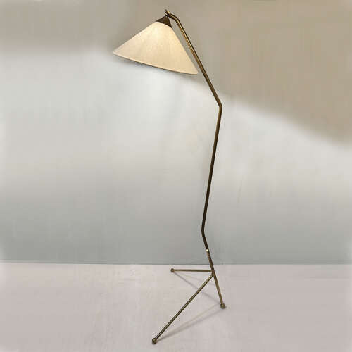 Italian Mid-Century Modern Brass Floor Lamp, Tripod Legs, 1950s Design