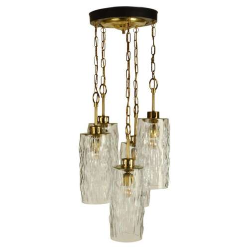 Large five-trier Kalmar 1950's Chandelier Clear Glass Cascading Shades and Brass