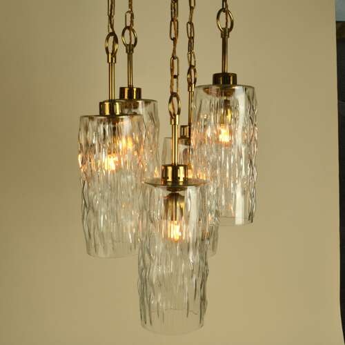 Large five-trier Kalmar 1950's Chandelier Clear Glass Cascading Shades and Brass