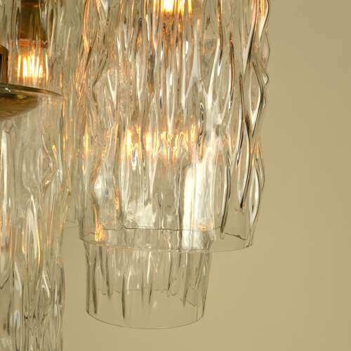 Large five-trier Kalmar 1950's Chandelier Clear Glass Cascading Shades and Brass