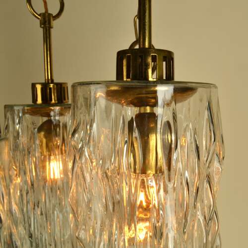 Large five-trier Kalmar 1950's Chandelier Clear Glass Cascading Shades and Brass
