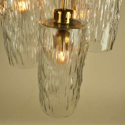 Large five-trier Kalmar 1950's Chandelier Clear Glass Cascading Shades and Brass