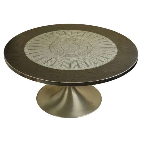 Tulip Coffee Table with Etched Metal and Slate Top by Heinz Lilienthal, 1960's