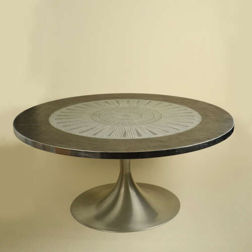 Tulip Coffee Table with Etched Metal and Slate Top by Heinz Lilienthal, 1960's