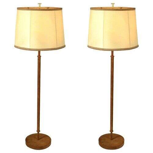 Pair of Parchment and Leather Floor Lamps by Charlotte Wawer, 1960's
